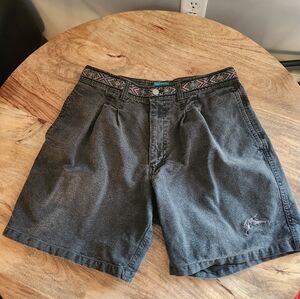 Men's Rusty Brand Black/Gray Denim Jean Shorts With Aztec Ribbon Accent Edges